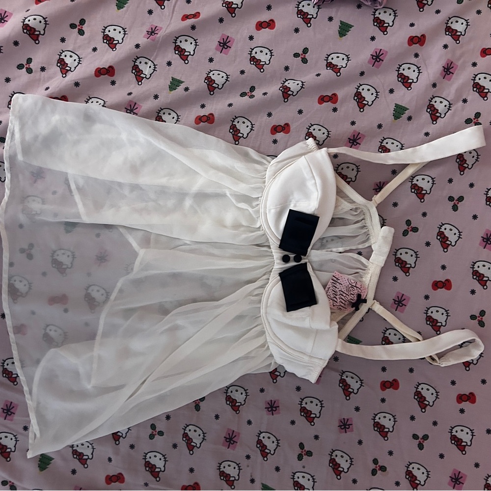 Elegant White VS Lingerie top with Black Accents